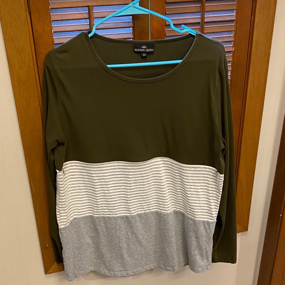Nursing Queen Olive and Gray Women's Top